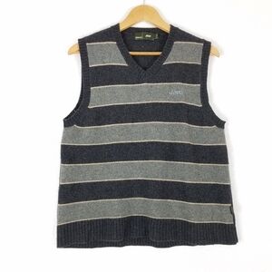 Jeep Wool Striped Ribbed Trim V-Neck Sweater Vest Large